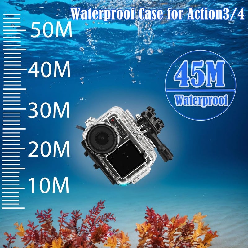 PCTC 45M(148ft) Waterproof Case for DJI Osmo Action5 Pro, Accessories for DJI Osmo Action5 Pro/4/3 Waterproof Case,Protective Underwater Dive Housing Shell with Bracket Accessories - Image 4